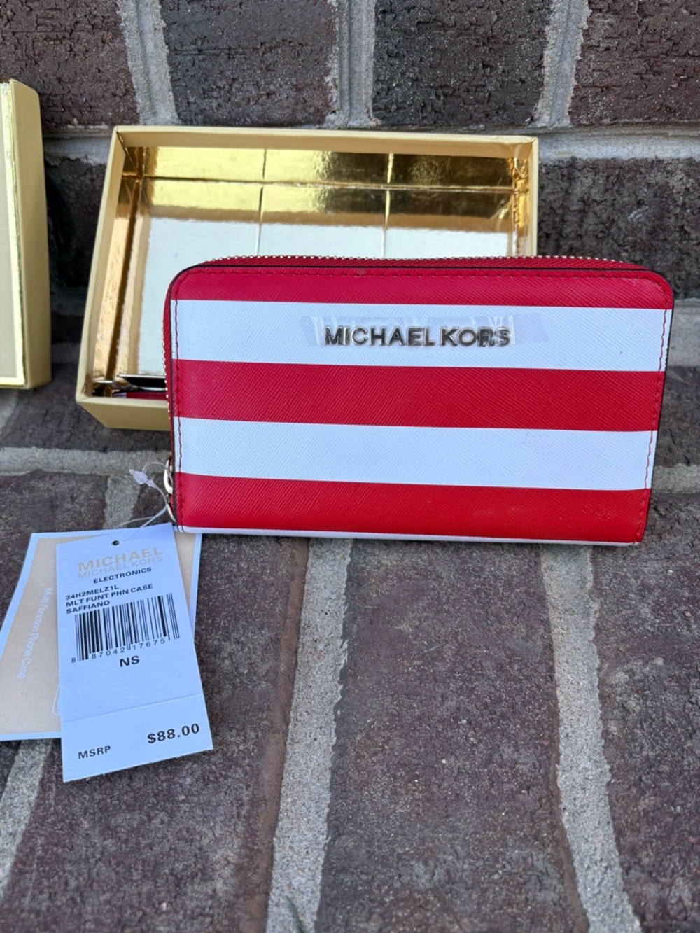 Michael Kors Center Stripe Red White Wallet Wristlet NWT